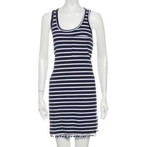 Sundry Blue and white striped sundress w pom-poms at hem. Size one/ size small